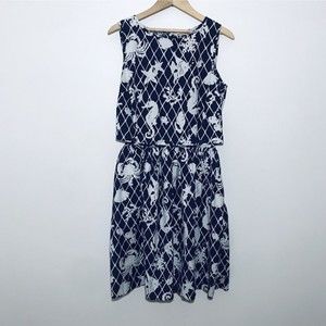 Brooks Brother Midi Dress Size 8 Two Piece Blue Seahorse Ocean Print